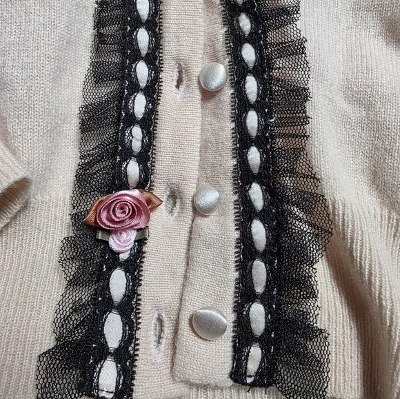 Nanette Lepore Cream Cardigan with Black and Pink Details - Picture 3 of 4